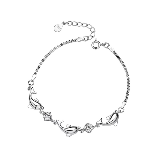 Nilu's Collection White Crystal Bracelet for Women Plated with 925 Sterling Silver, Lovely Dolphin Shaped Armlet, Birthday Gift for Girls and Women, Anniversary Gift for Wife (Silver)