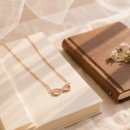 Nilu's Collection Rose Gold Plated Infinity Pendant & Adjustable Bracelet with American Diamond for Women & Girls | Anti-Tarnish | Anti-Allergy | Office Wear