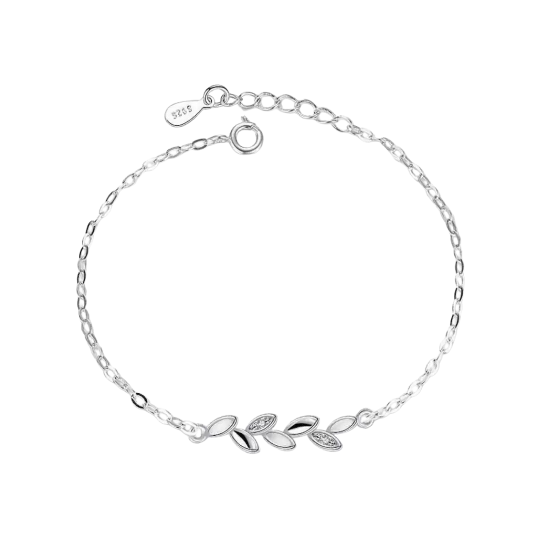 925 Sterling Silver Plated Adjustable Leaf Charm Crystal Bracelet for Women & Girls