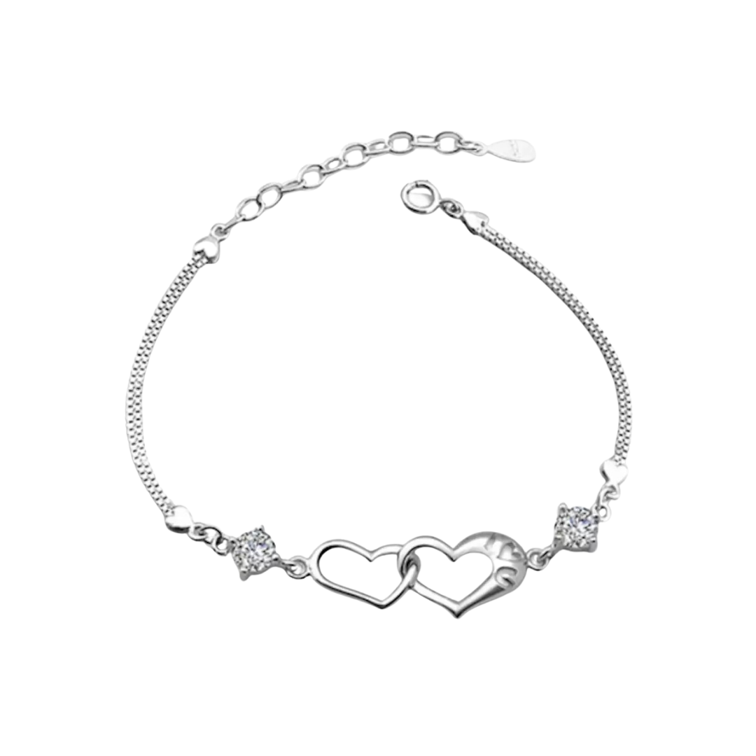 Nilu's Collection 925 Sterling Silver Hanging Heart Charm Bracelet for Women and Girls, Valentine Special White Adjustable Alloy Bracelet