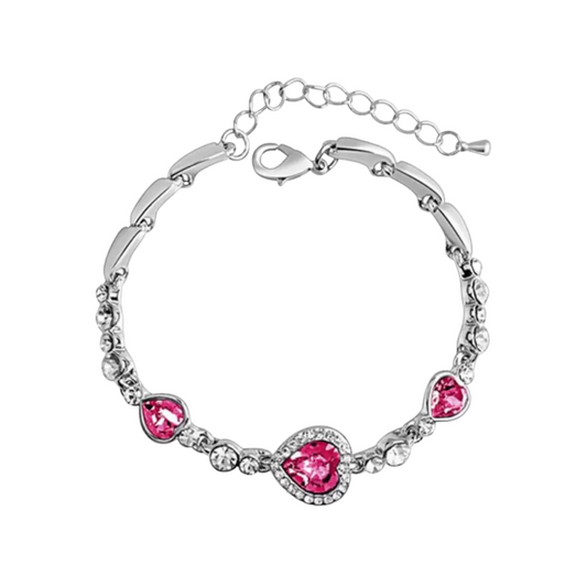 Nilu's Collection Heart shape Cubic Zirconia Stone Gorgeous Bracelets Jewelry for Women and Girls (Pink)