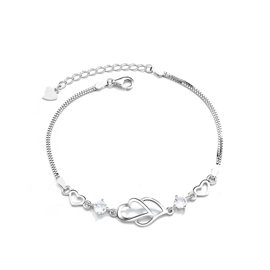 Nilu's Collection Double Heart Shape Silver Plated CZ Crystal Bracelet Gift for Loved One