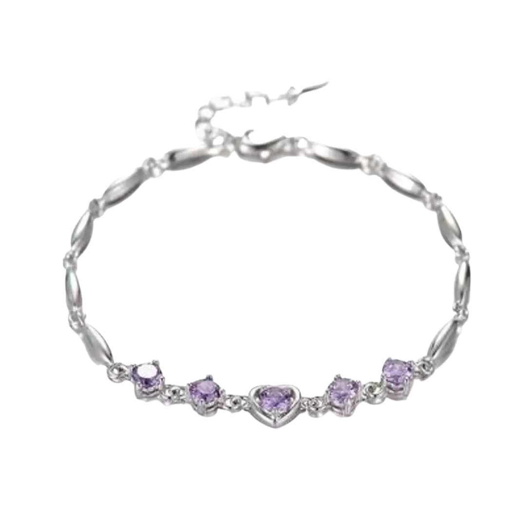 Fashion lovely Heart Silver Plated Valentine Gift Crystal Bracelet (Purple)