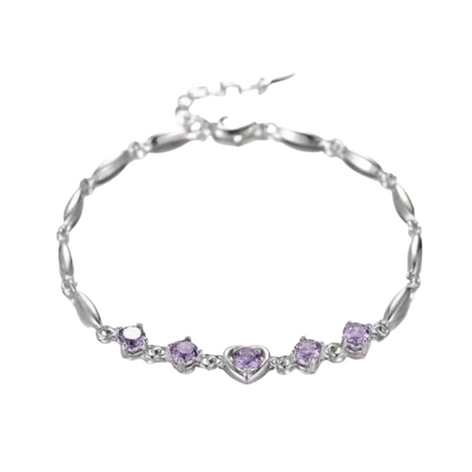 Nilu's Collection Fashion lovely Heart Silver Plated Valentine Gift Crystal Bracelet (Purple)