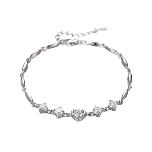 Nilu's Collection Fashion lovely Heart Silver Plated Valentine Gift Crystal Bracelet (White)