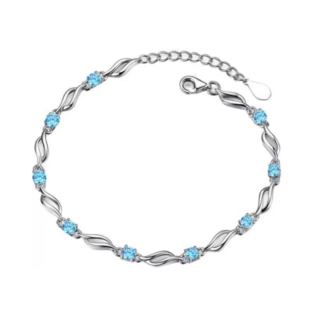 Trendy Sterling Silver Blue Stone Studded Bracelet for Girls