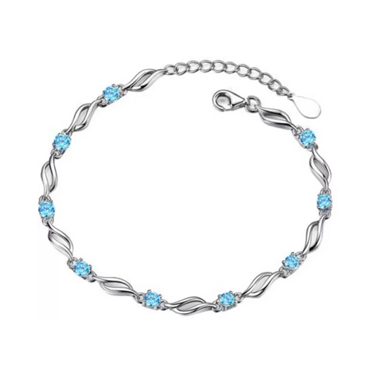 Nilu's Collection Trendy Sterling Silver Blue Stone Studded Bracelet for Girls