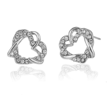 Alloy Heart Shape Stud Earrings for Women and Girls, Cubic Zirconia Hollow Heart Contemporary Studs