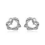 Alloy Heart Shape Stud Earrings for Women and Girls, Cubic Zirconia Hollow Heart Contemporary Studs