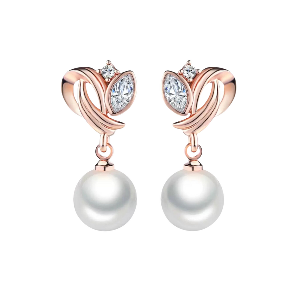 Simulated Pearl Drop Earrings for Women, Cubic Zirconia Pearl Beads Earring, Rose Gold and Silver