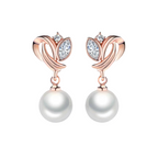 Simulated Pearl Drop Earrings for Women, Cubic Zirconia Pearl Beads Earring, Rose Gold and Silver