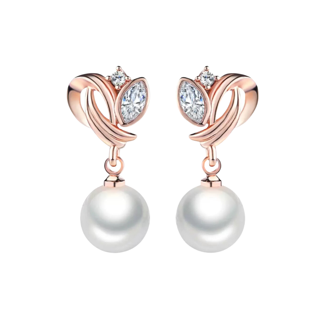 Simulated Pearl Drop Earrings for Women, Cubic Zirconia Pearl Beads Earring, Rose Gold and Silver