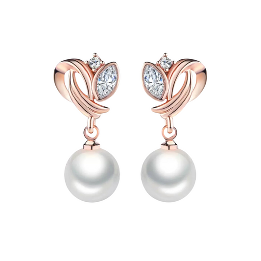 Simulated Pearl Drop Earrings for Women, Cubic Zirconia Pearl Beads Earring, Rose Gold and Silver