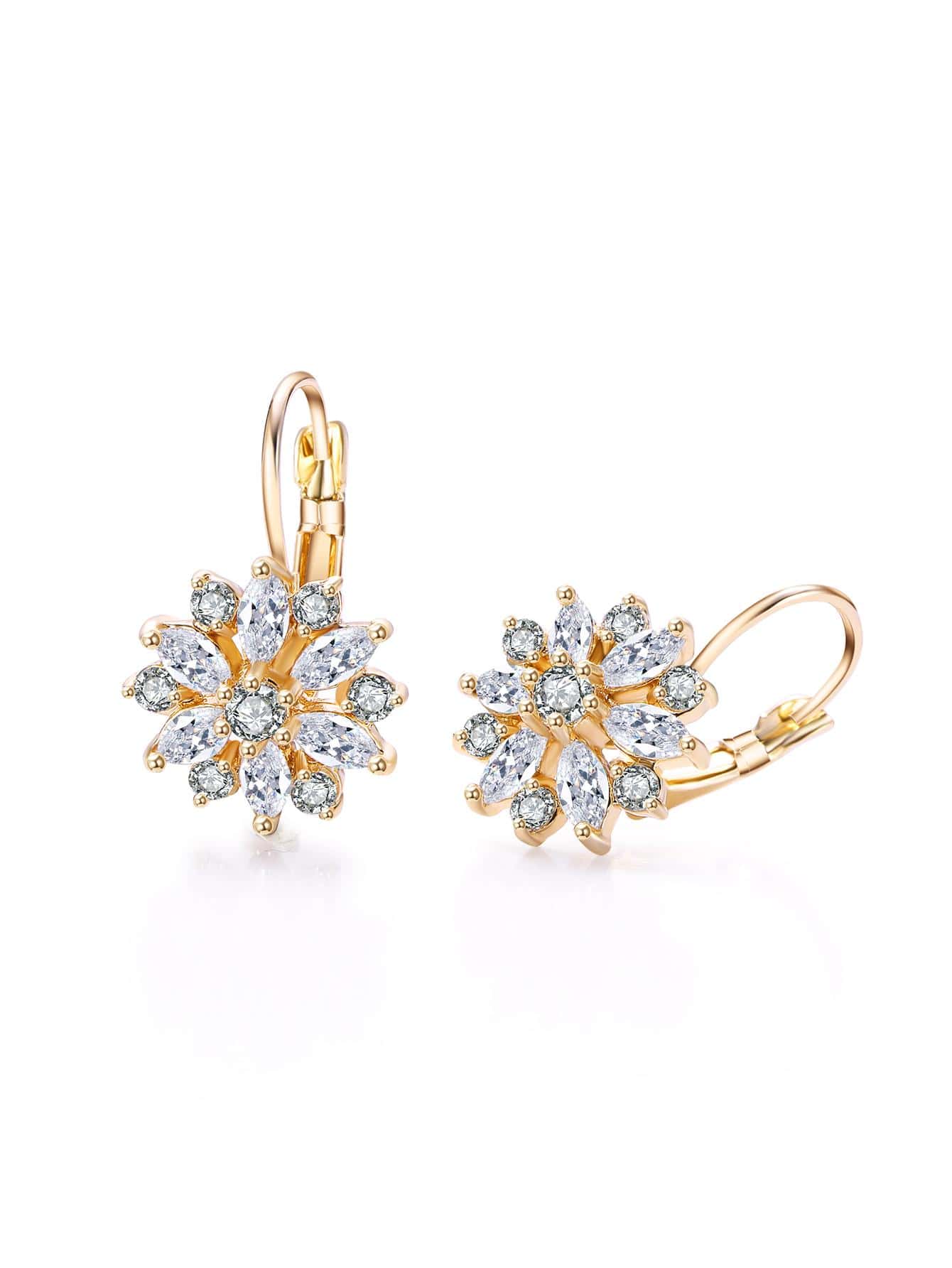 Flower Stud Hoop Earrings for Women, Zircon Embellished Flower Earrings, Gifts for Women and Girls