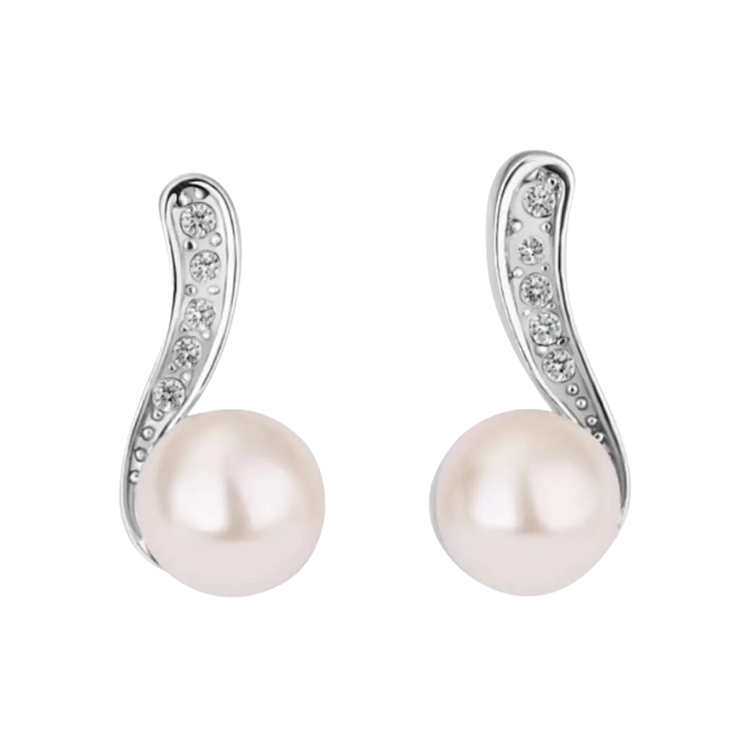 Simulated Pearl Beads Stud Earrings CZ Stone Jewellery for Women & Girl