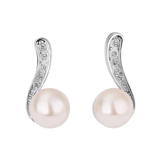 Simulated Pearl Beads Stud Earrings CZ Stone Jewellery for Women & Girl