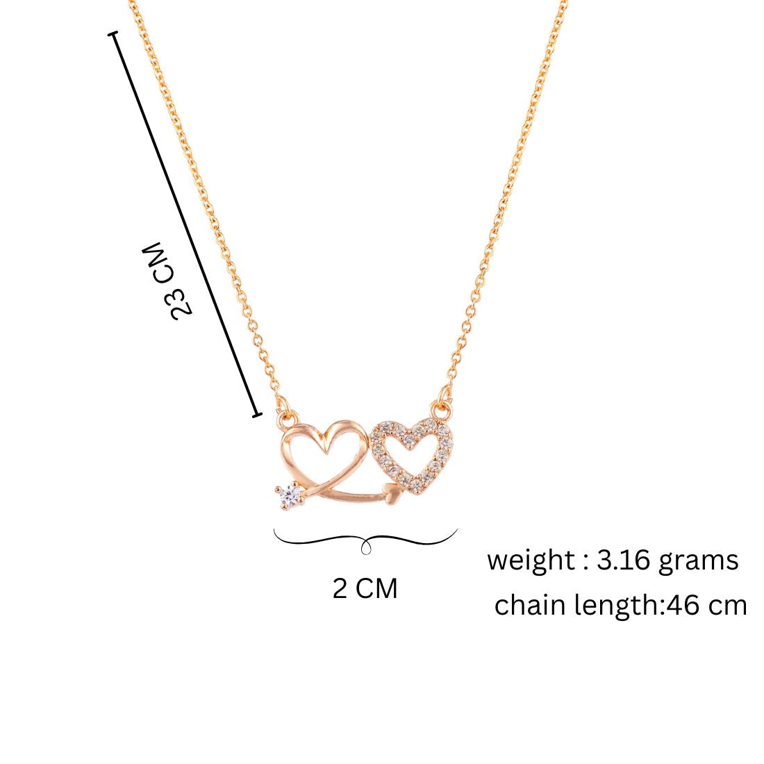 Nilu's Collectin Rose Gold Plated Double Heart Pendant Necklace With American Diamond  for Women and Girls |Anti-Tranish | Anti- Allergy | Office Wear