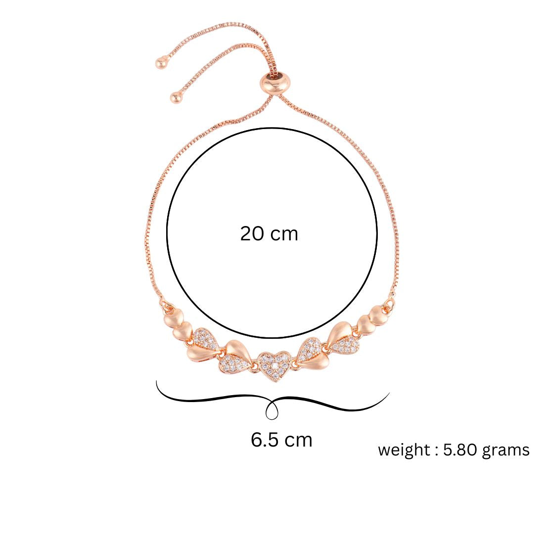 Nilu's Collection Rose Gold Plated Adjustable Heart Bracelet With American Diamond  for Womenand Girls | Anti-Allergy | Anti-Tranish | Office Wear