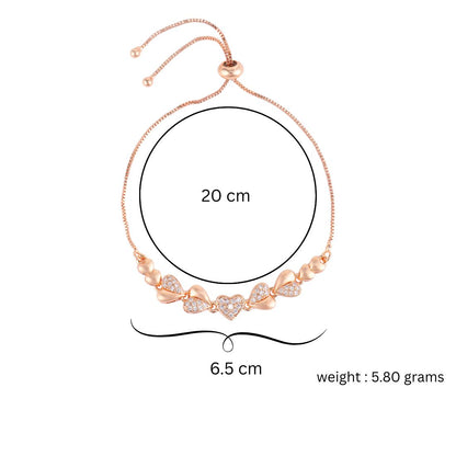 Nilu's Collection Rose Gold Plated Adjustable Heart Bracelet With American Diamond  for Womenand Girls | Anti-Allergy | Anti-Tranish | Office Wear