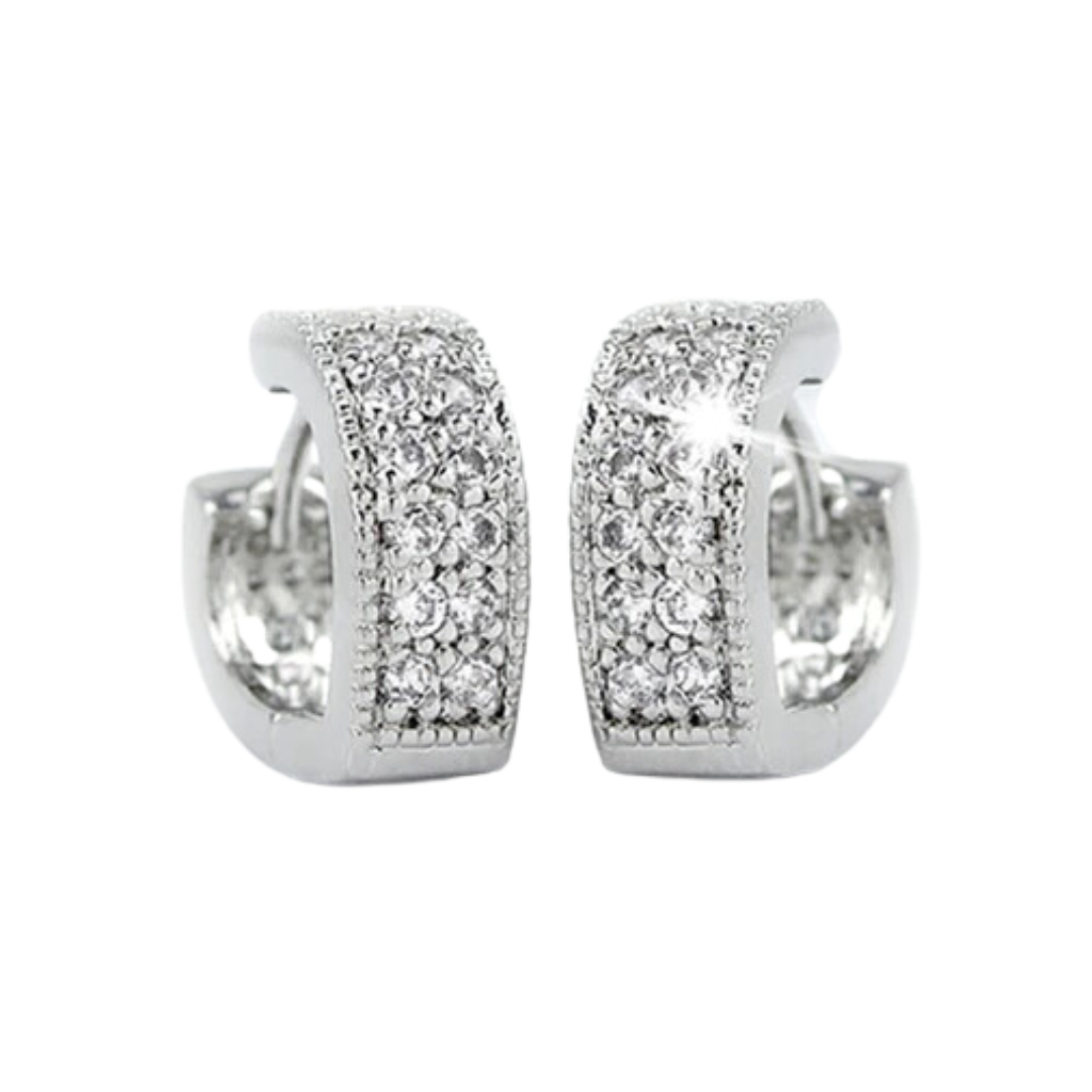 Glittery Silver with Crystal Stud Earrings for Women and Girls