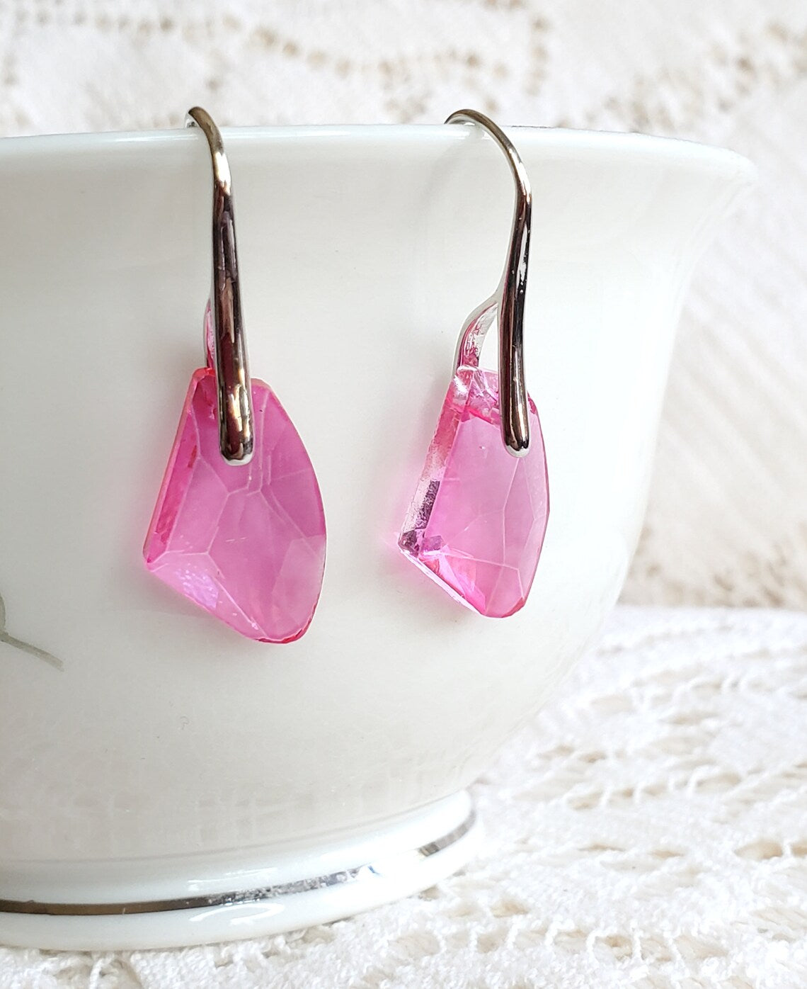 Silver Plated Pink Dangle Earrings For Women Fashion Jewelry Plastic Drops & Danglers