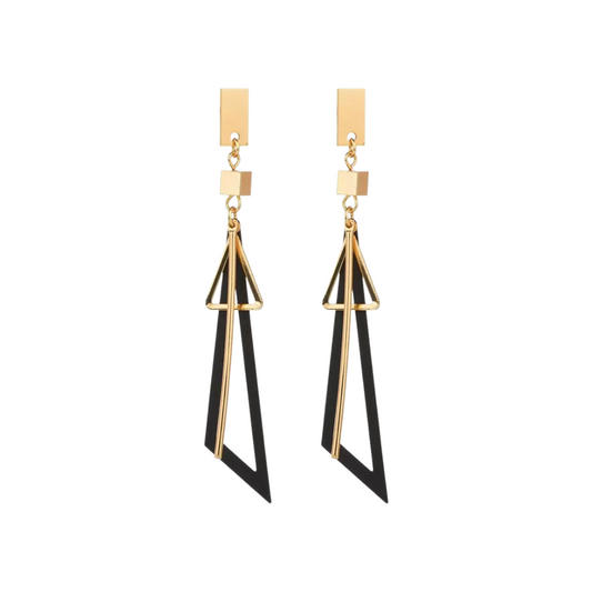 Nilu's Collection Hollow Triangle Black Geometric Long Drop Earrings for Women and Girls