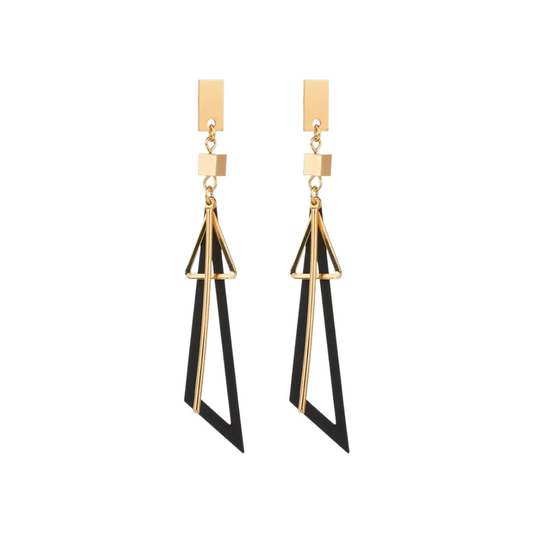 Hollow Triangle Black Geometric Long Drop Earrings for Women and Girls