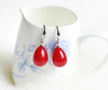 Cherry Pearl Drop Sterling Silver Earrings for Girls and Women, Dangling Fancy Western Trendy Earring, Red or White