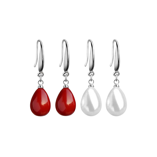 Nilu's Collection Red & White Cherry Pearl Combo Stylish Fancy Drop Earrings for Women and Girl