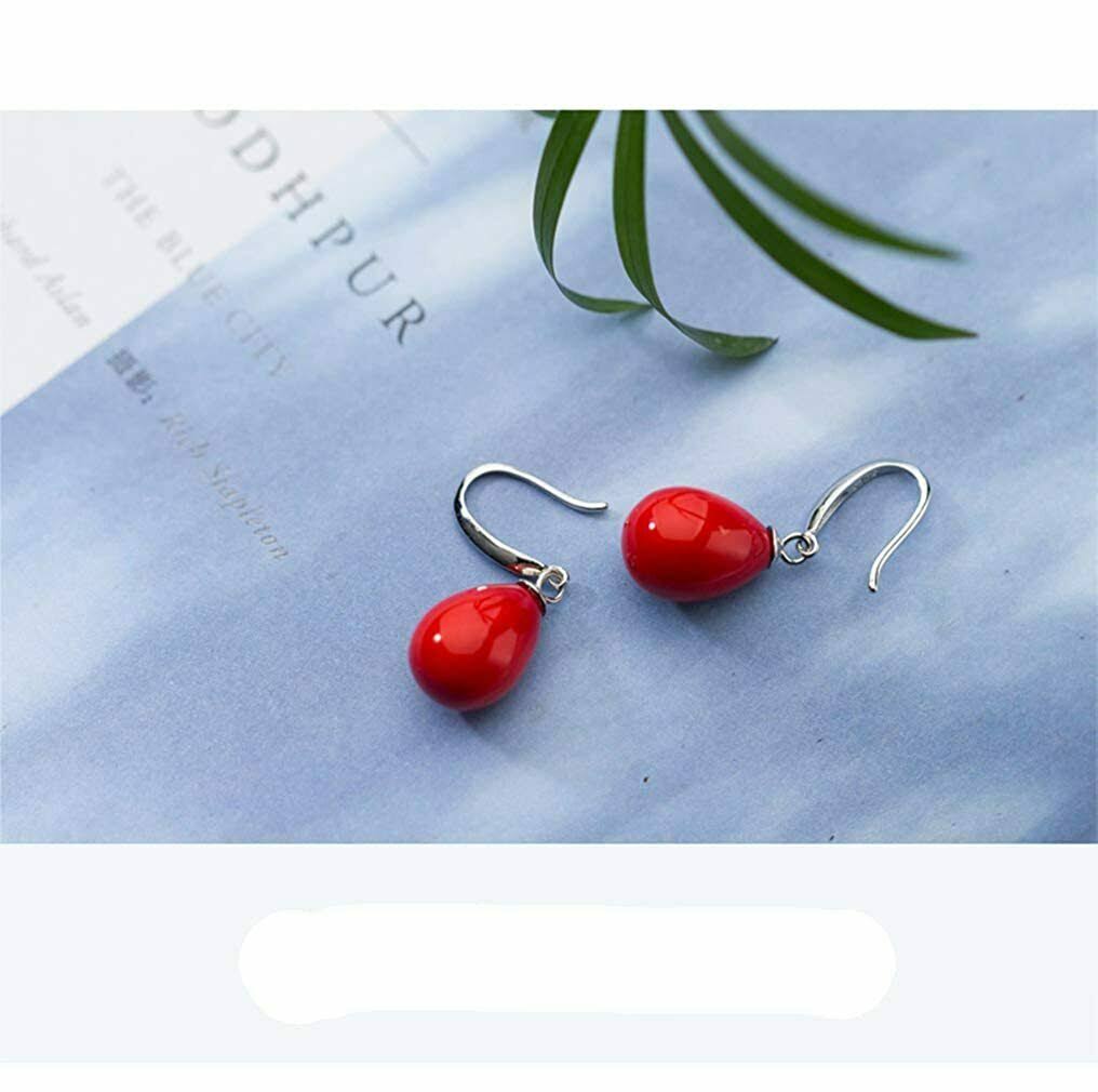 Cherry Pearl Drop Sterling Silver Earrings for Girls and Women, Dangling Fancy Western Trendy Earring, Red or White