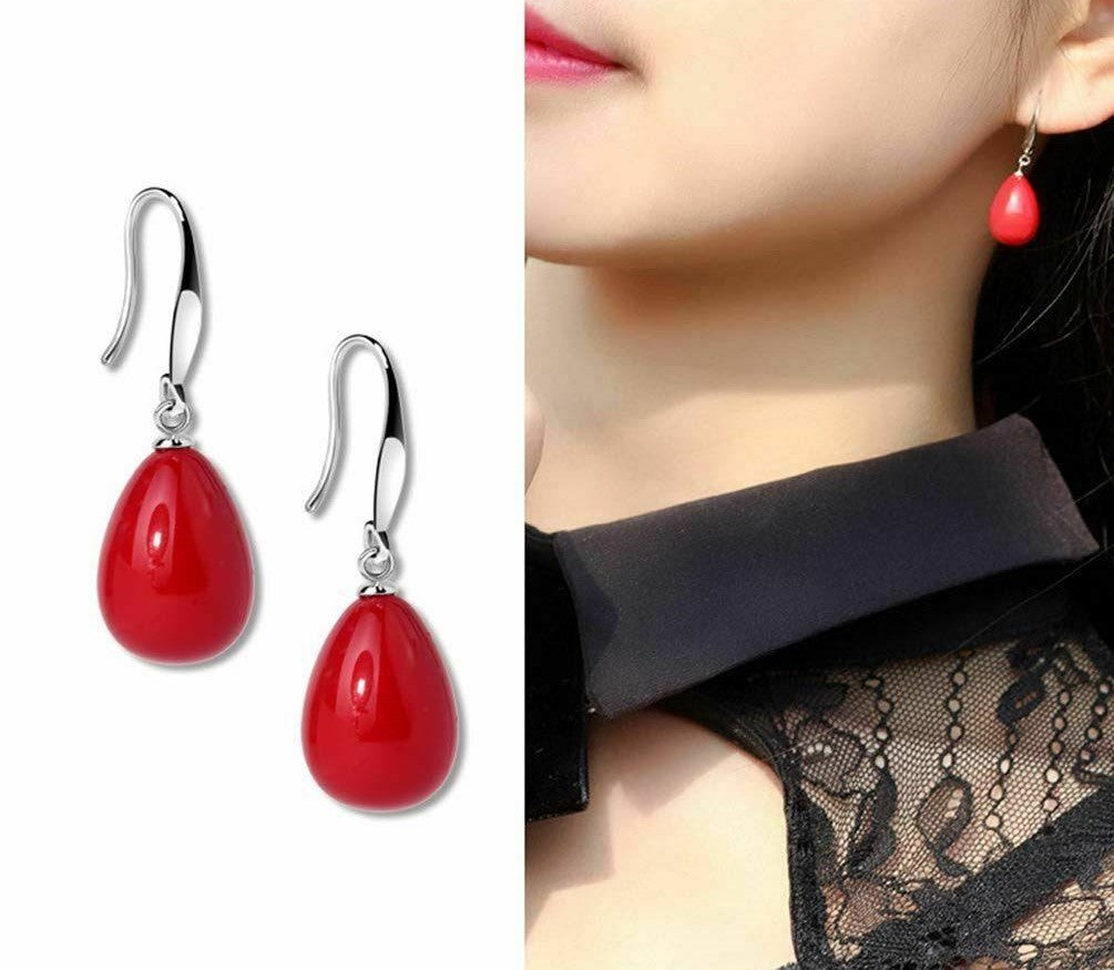 Cherry Pearl Drop Sterling Silver Earrings for Girls and Women, Dangling Fancy Western Trendy Earring, Red or White