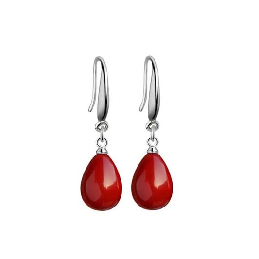 Cherry Pearl Drop Sterling Silver Earrings for Girls and Women, Dangling Fancy Western Trendy Earring, Red or White