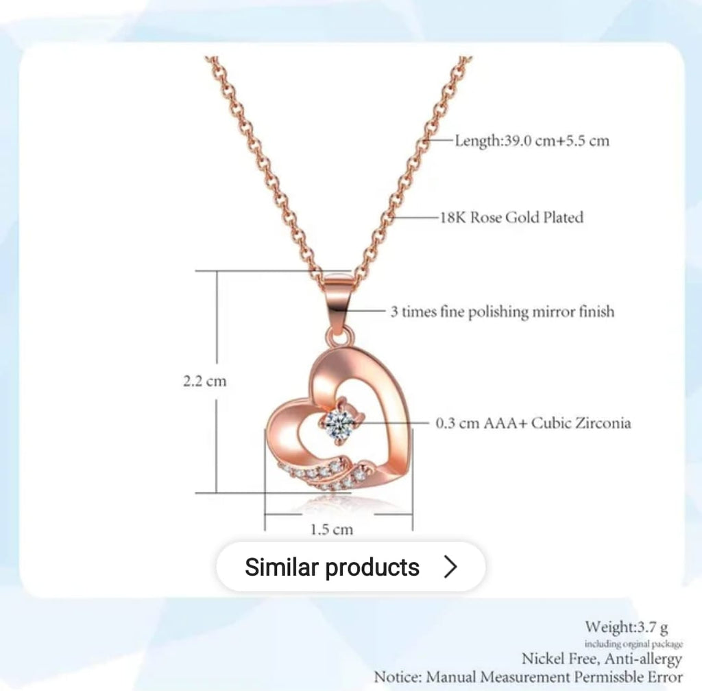 Affordable rose gold heart pendant necklace | Love Pendant for Women | Dainty rose gold heart necklace for gifts