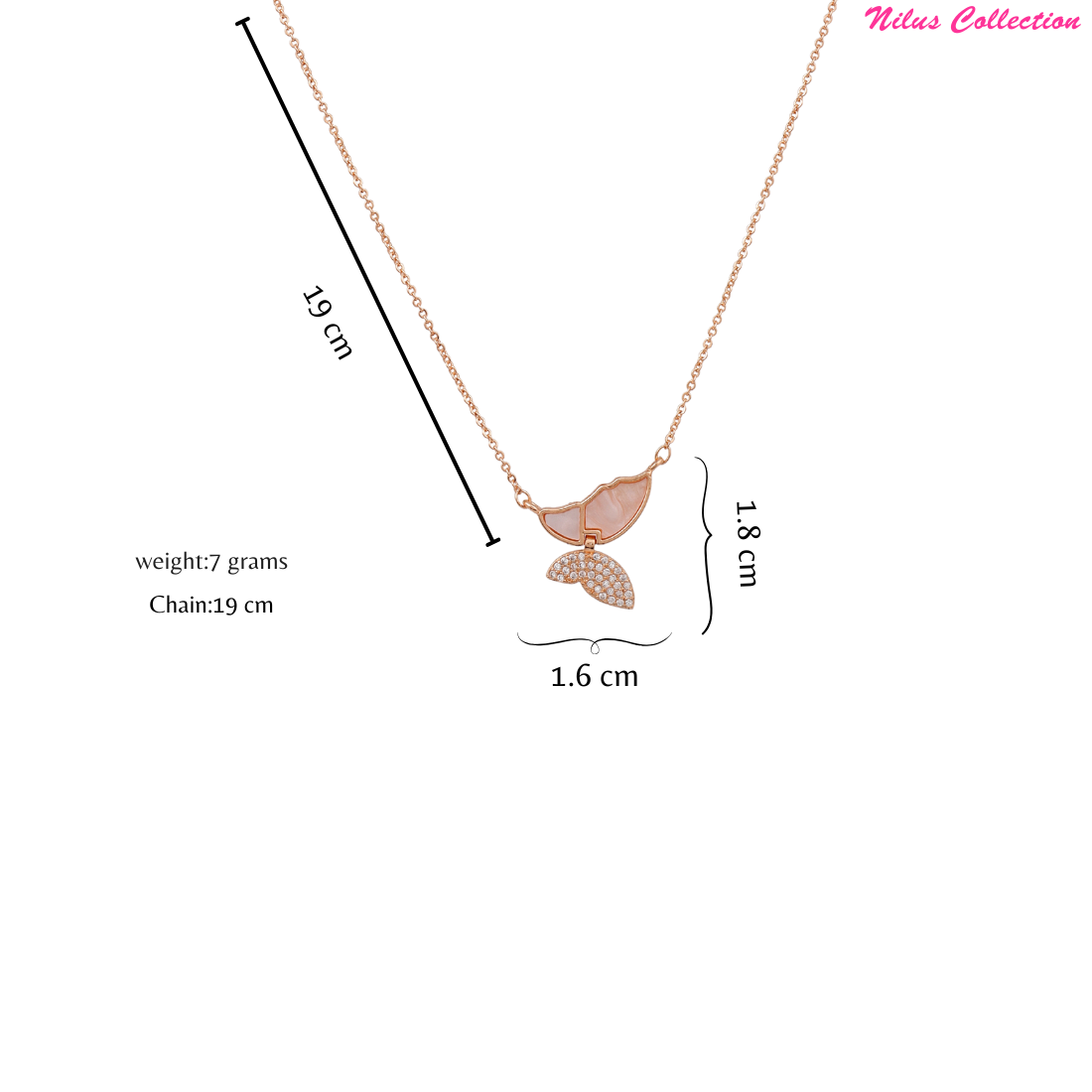 American Diamond Rose Gold Plated Butterfly Designer Pendant with Chain for Girls
