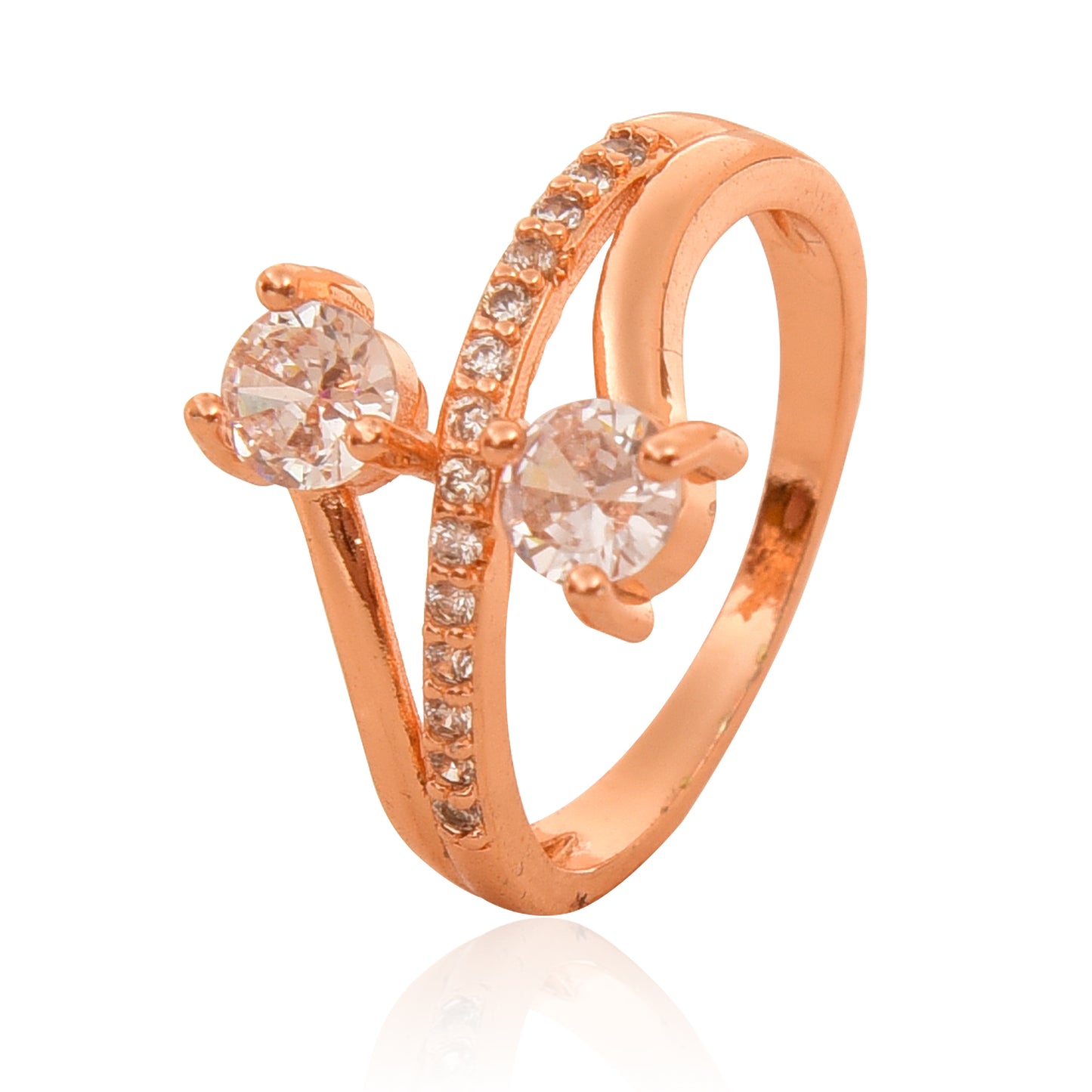 Rose Gold Plated | American Diamond Studded | Adjustable | Finger Ring for Women and Girls, Style 14