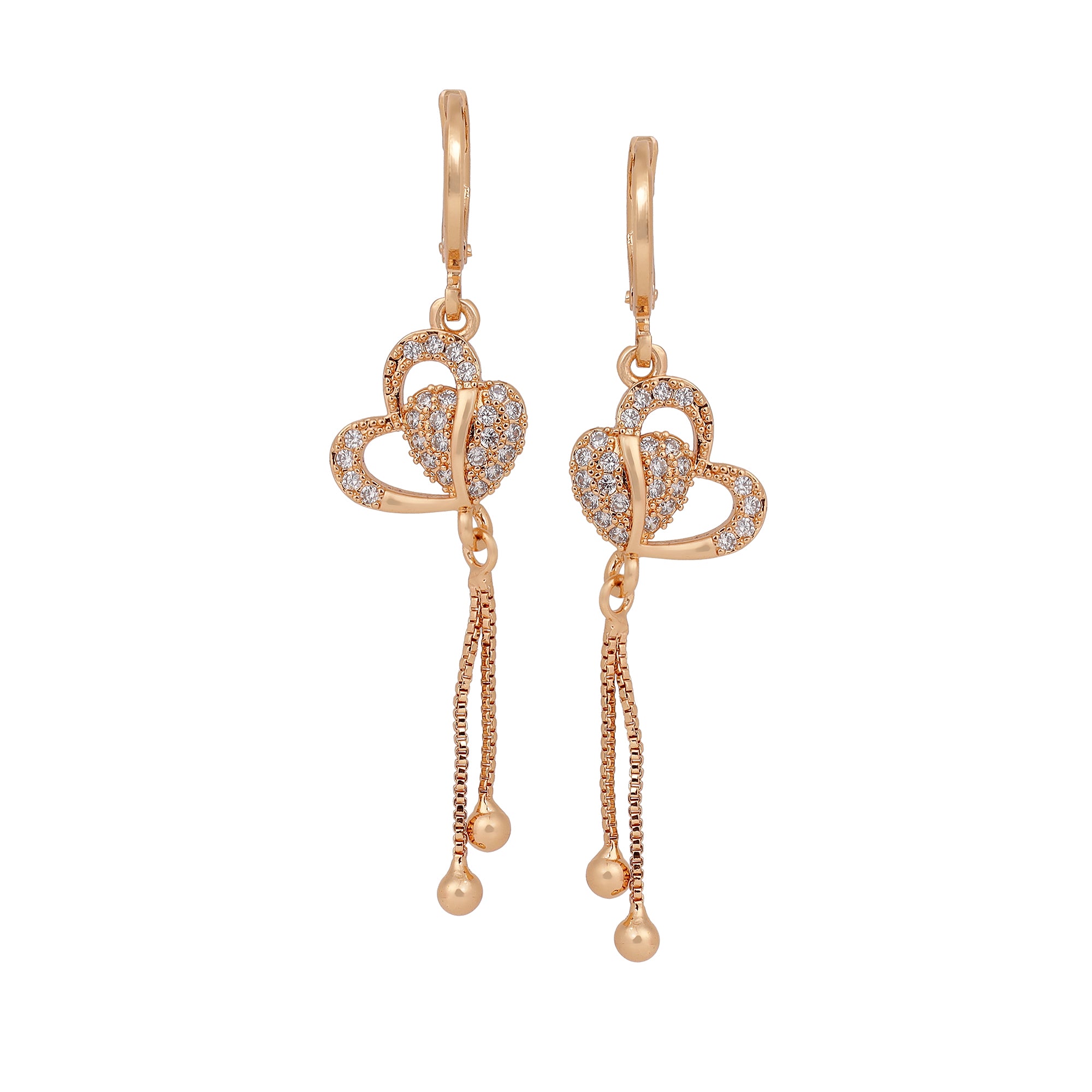 Rose Gold Plated Long Earrings, American Diamond Studded Lightweight Danglers Drop Earrings for Women and Girls