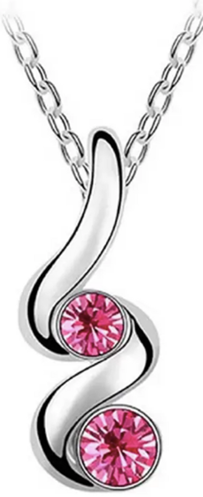 Pink Crystal Chain Stylish Pendant Necklace with Long Chain for Women and Girls