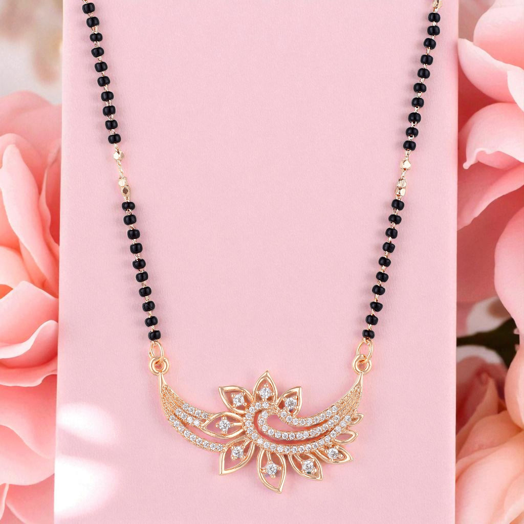 Nilu's Collection Rose Gold Plated Mangalsutra with Motif & Black Beads for Women