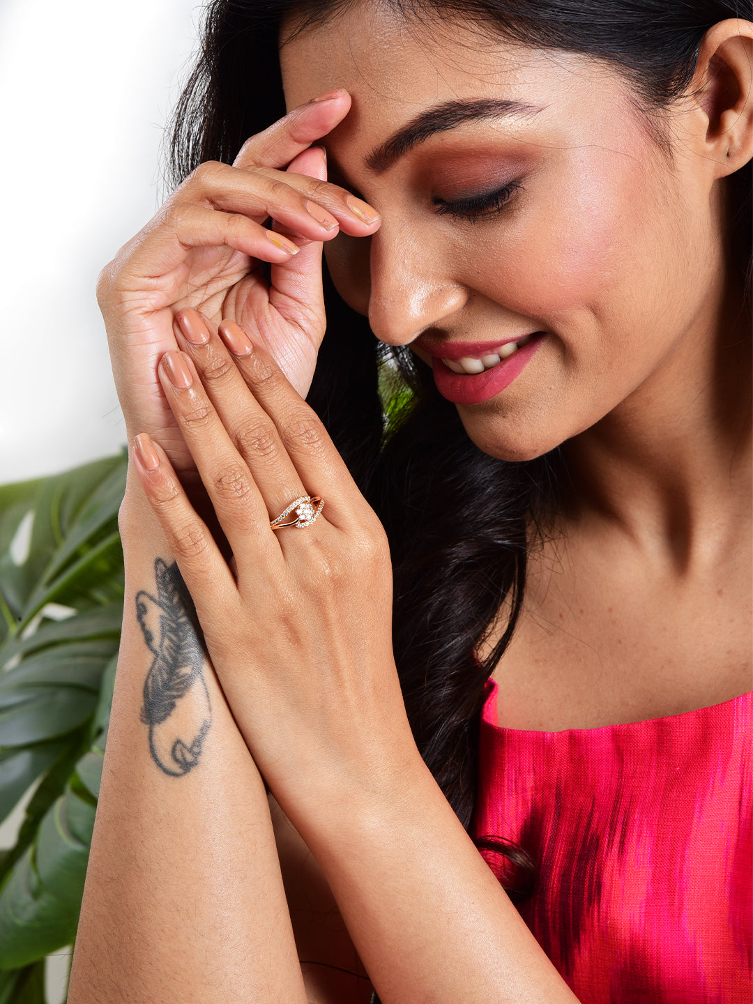 Rose Gold Plated | American Diamond Studded | Adjustable | Finger Ring for Women and Girls