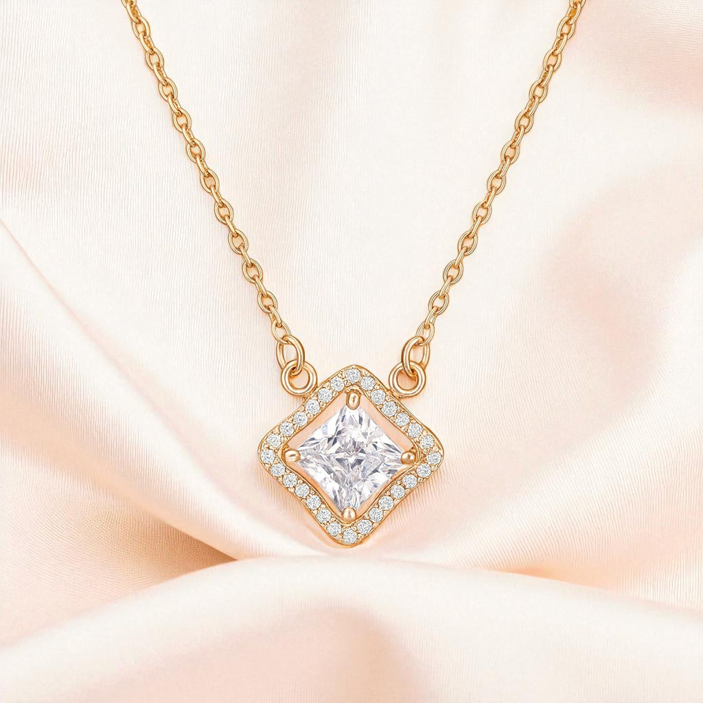 Nilu’s Collection Rose Gold Plated Pendant Necklace with Sparkling AD Stones for women and Girls