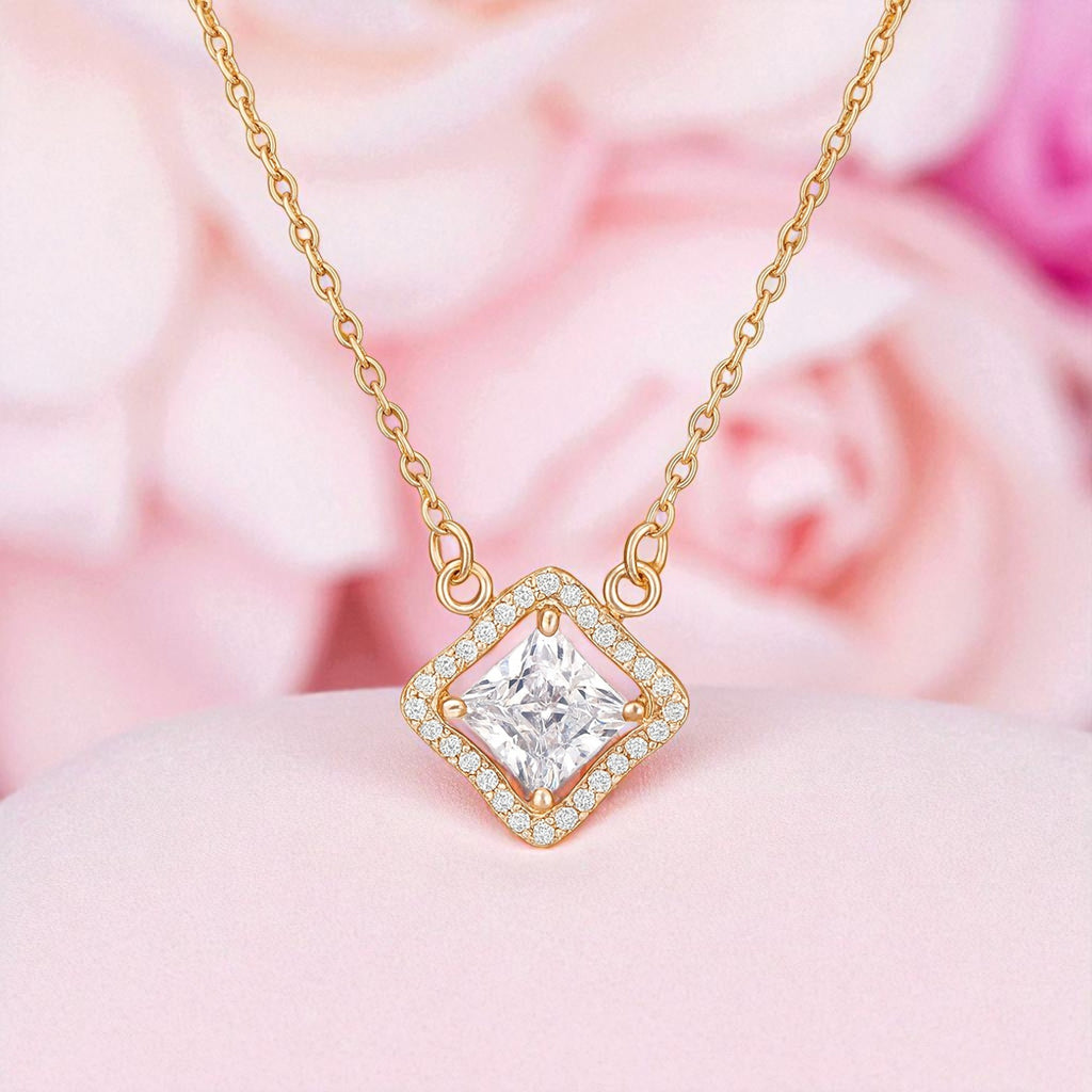 Nilu’s Collection Rose Gold Plated Pendant Necklace with Sparkling AD Stones for women and Girls