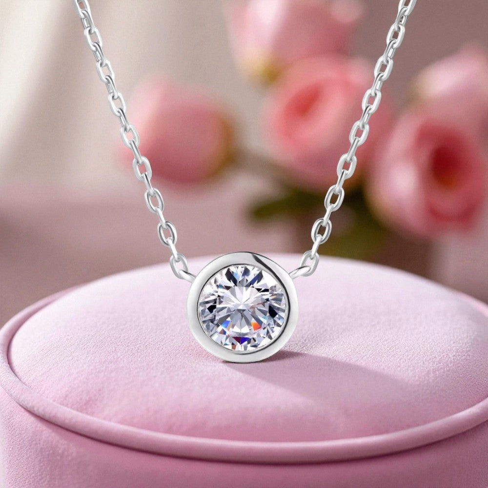 Nilu's Collection Silver Plated Pendant Necklace With Round Cut Solitaire Cubic Zirconia Diamond For Women And Girls | Anti-Tarnish | Anti-Allergy | Office Wear