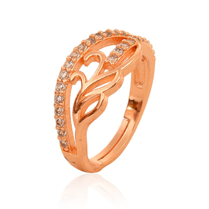 Rose Gold Plated | American Diamond Studded | Adjustable | Finger Ring for Women and Girls, Style 13