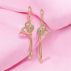 Rose Gold Plated Long Earrings, American Diamond Studded Lightweight Danglers Drop Earrings for Women and Girls