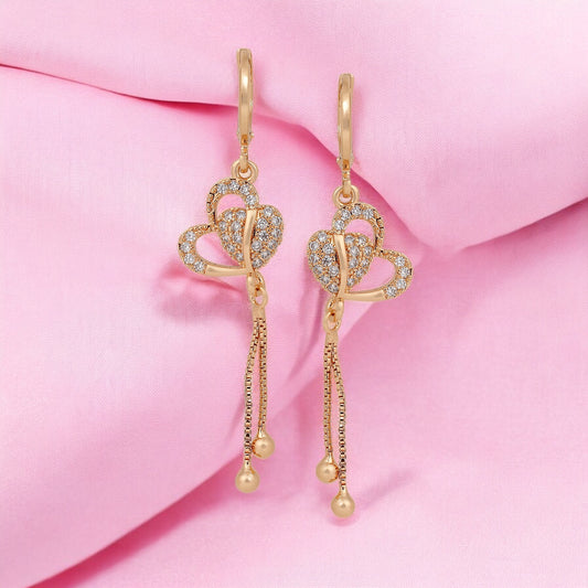 Rose Gold Plated Long Earrings, American Diamond Studded Lightweight Danglers Drop Earrings for Women and Girls