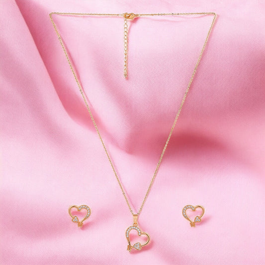 Rose Gold-Plated Heart shape pendant Set with American diamond  for Women & Girls