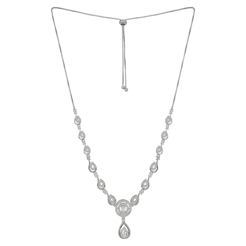 Stylish 18k Rose Gold Plated American Diamond Chain Pendent Necklace & Earrings Set for Women & Girls, Luxury AD Pendant Gift Set for Women, Girls & Her