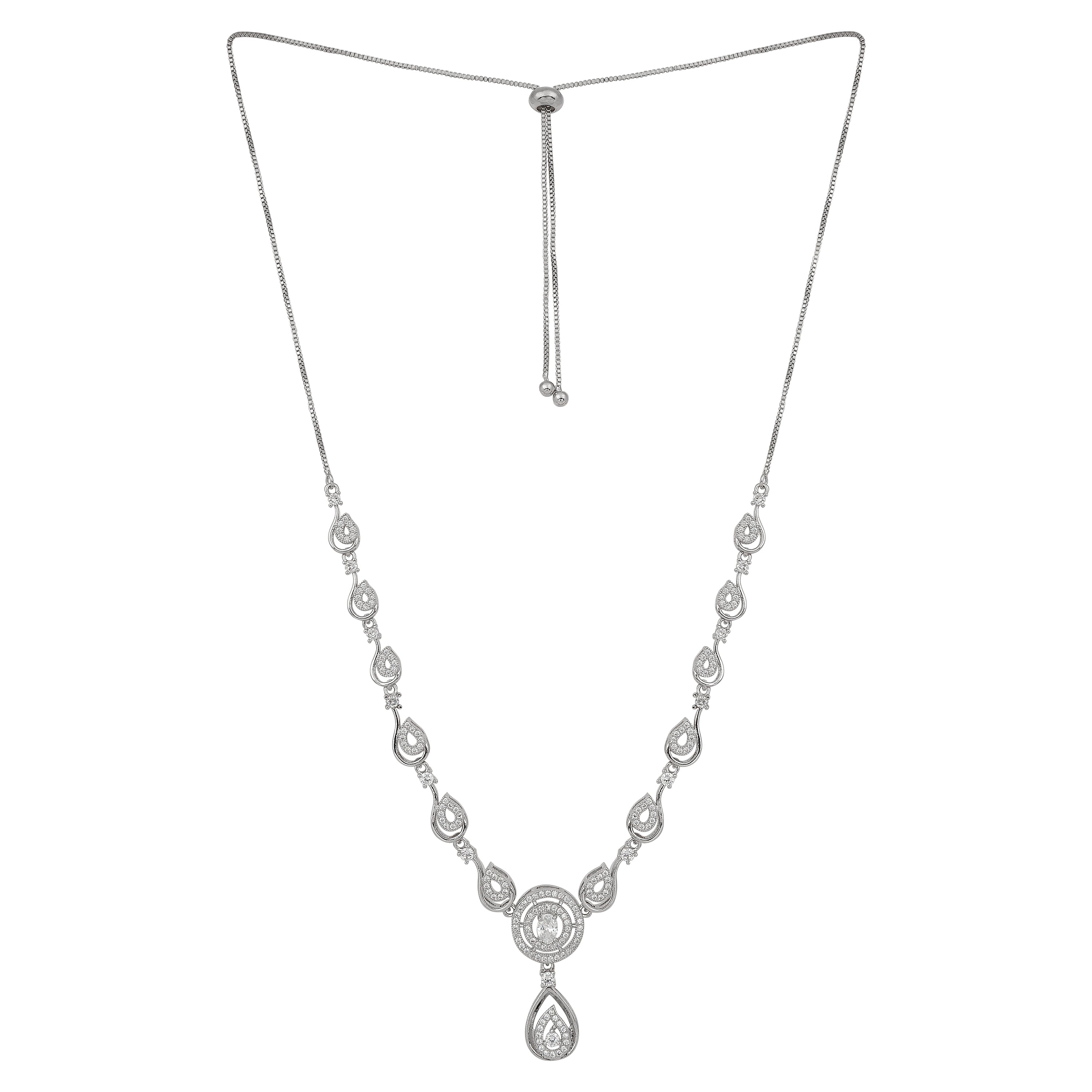 Stylish 18k Rose Gold Plated American Diamond Chain Pendent Necklace & Earrings Set for Women & Girls, Luxury AD Pendant Gift Set for Women, Girls & Her
