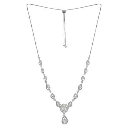 Stylish Silver Plated American Diamond Chain Pendent Necklace & Earrings Set for Women & Girls, Luxury AD Pendant Gift Set for Women, Girls