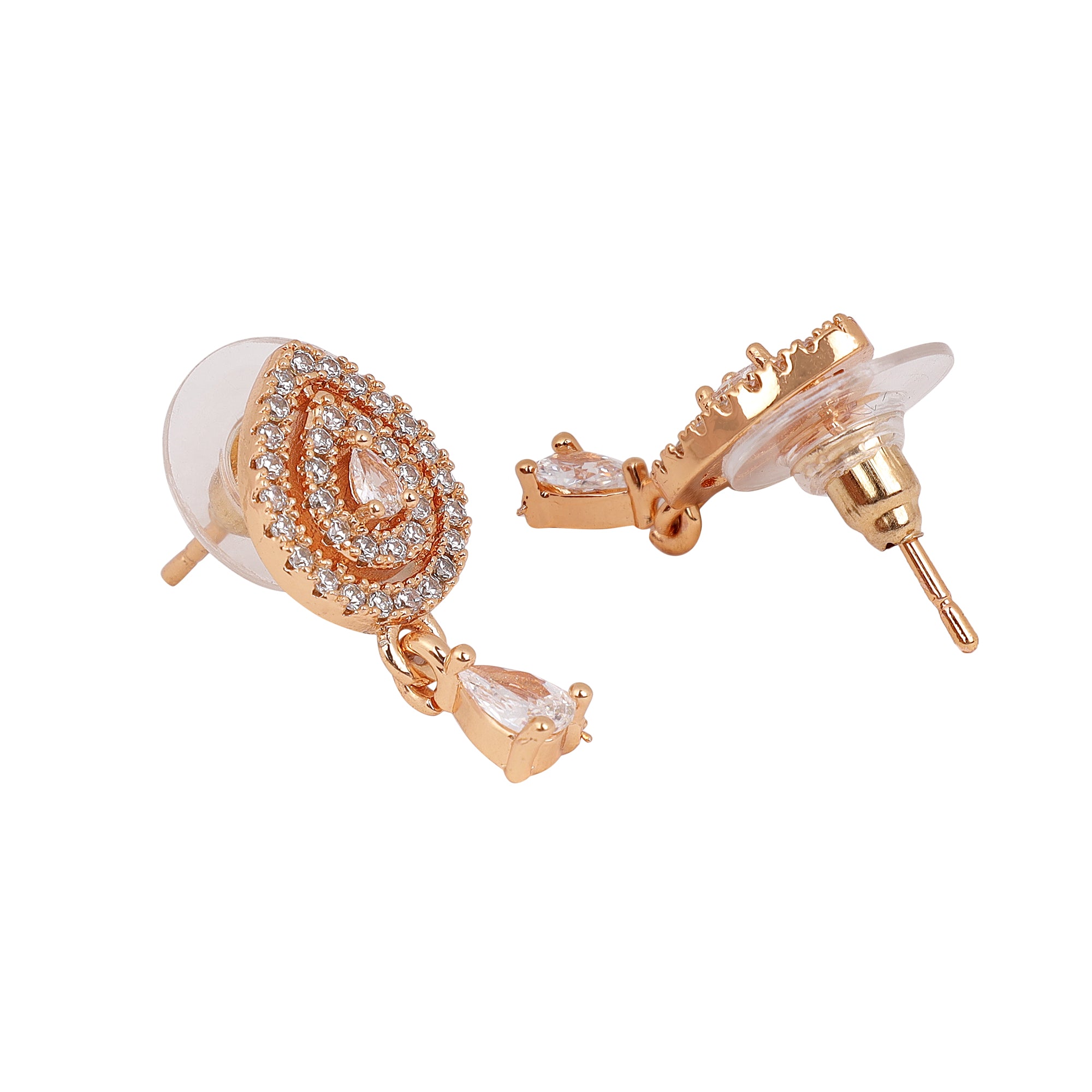 Nilu's Collection 18k Rose Gold Plated Clip On Hoop Earrings, Stylish Women Earrings, Latest Fancy Zircon Copper Bali Earrings for Women and Girls (Drop design